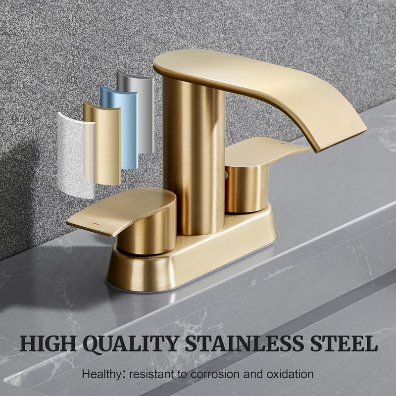 Ultimate Unicorn Bathroom Faucet for Sink Champagne Bronze, 4 Inch Bathroom Faucet for 3 or 2 Holes, 2 Handle Waterfall Faucets with Pop up Drain, Centerset Faucets for RV, Patent No. : US D983,326 S - Image 5